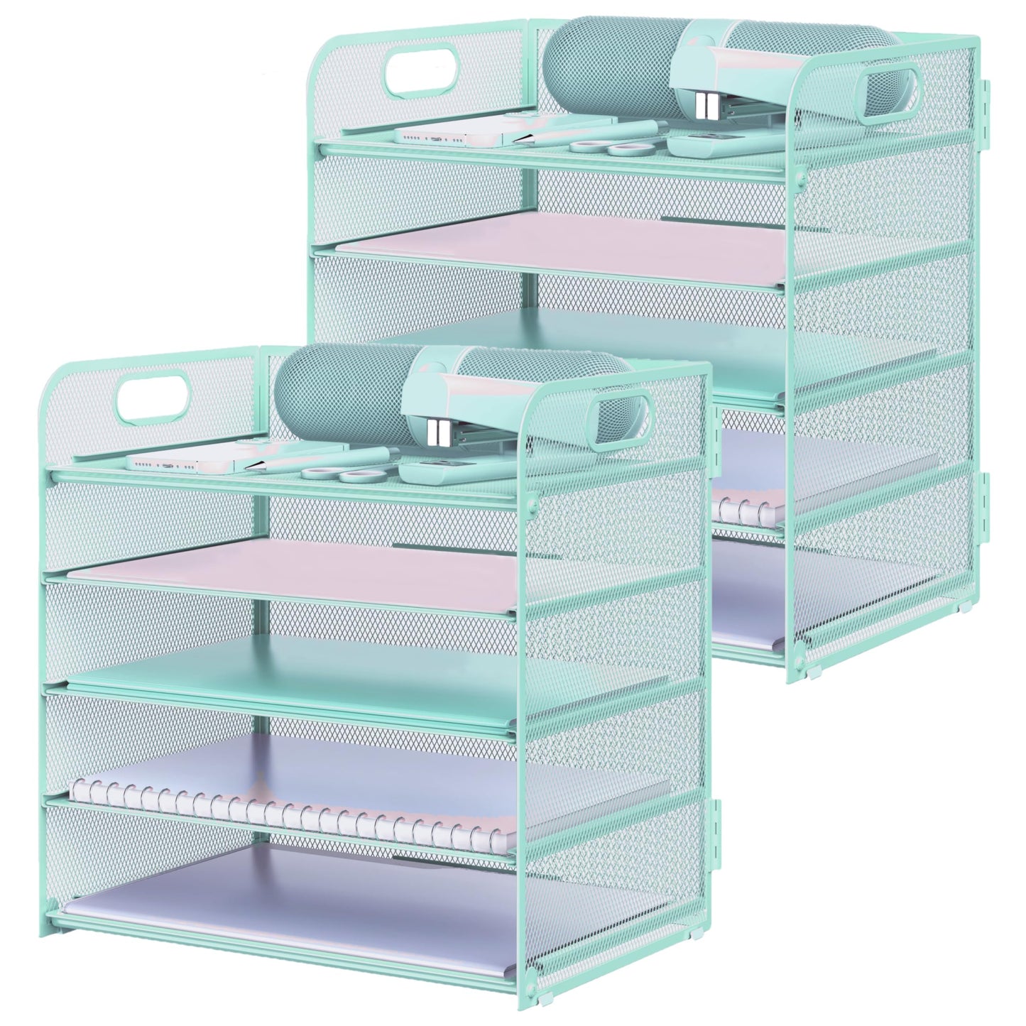 2 Pack Letter Tray Paper Organizer 5-Tier Desk Organizer File Organizer Paper Holder with Handle