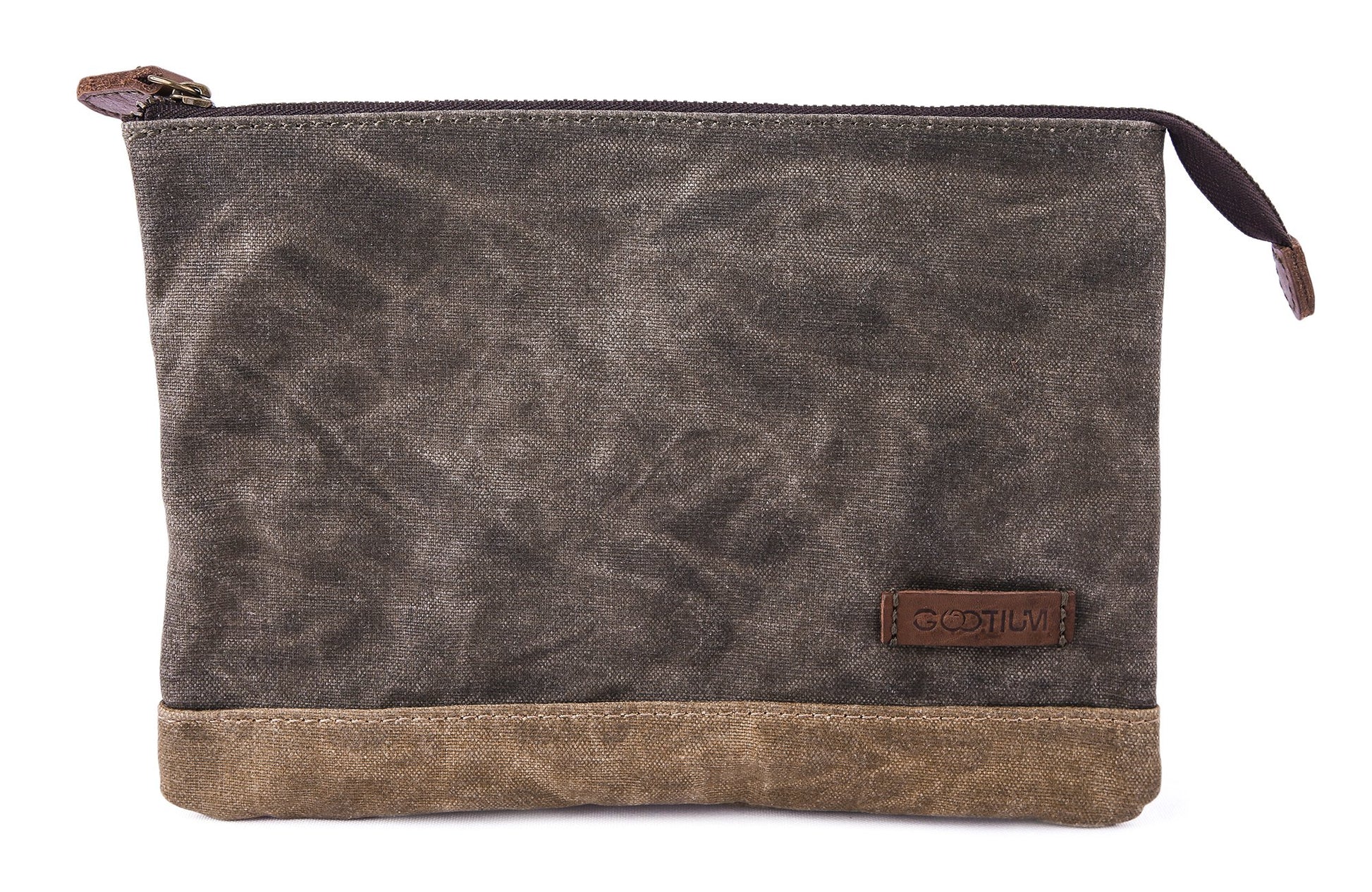 GOOTIUM Waxed Canvas Zip Pouch Set - Zippered Makeup Bag Office Supply Folio Pencil Bag