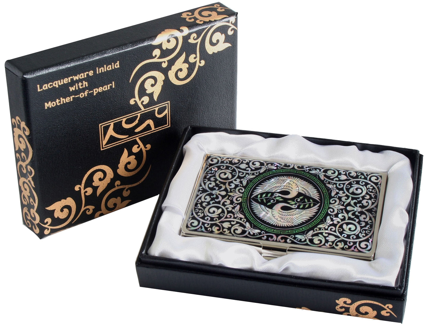 Antique Alive Mother of Pearl Design RFID Blocking Protection Business Card Case, Credit Card