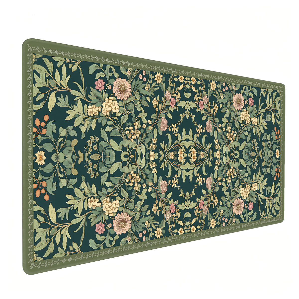 Cute Floral Aesthetic Dahlia Gaming Mouse Pad, Dark Green Rug Desk Mat with Anti-Slip Base &