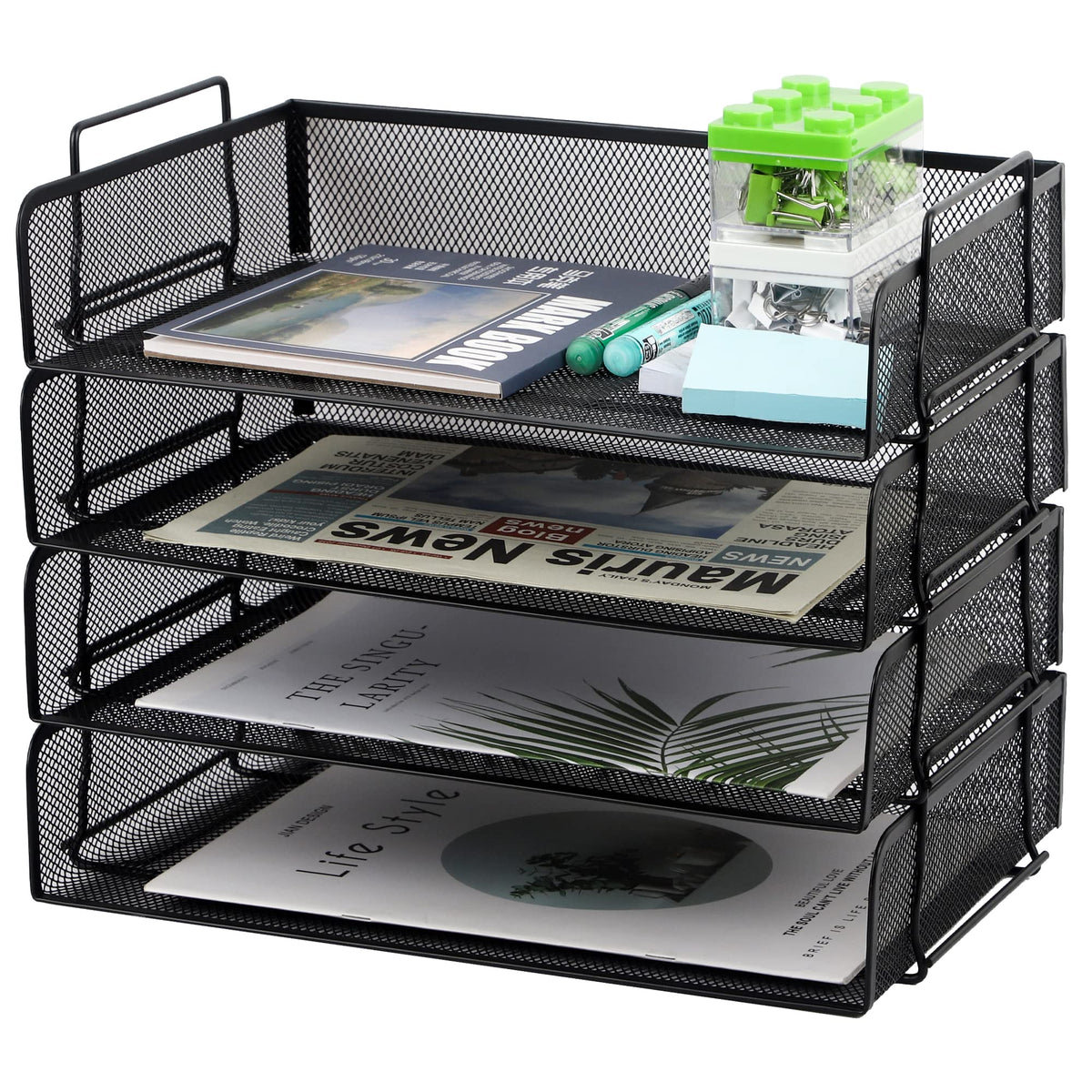 EASEPRES 4 Pack Stackable Desk Paper Tray, Metal Mesh Desktop Document Letter File Organizer for