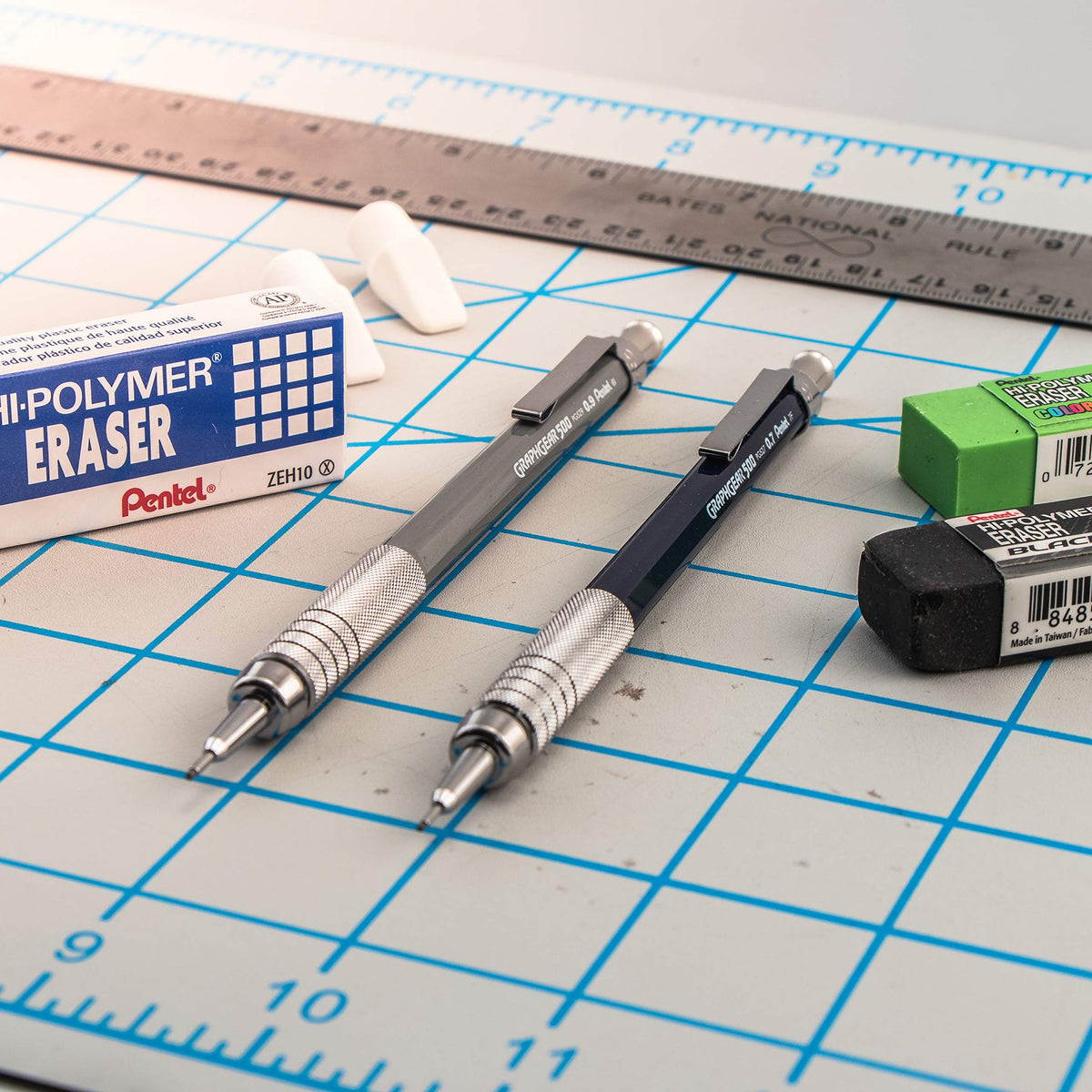 Pentel GraphGear 500 Mechanical Drafting Pencil, (0.7mm), Medium Line, Blue Barrel, Pack of 4