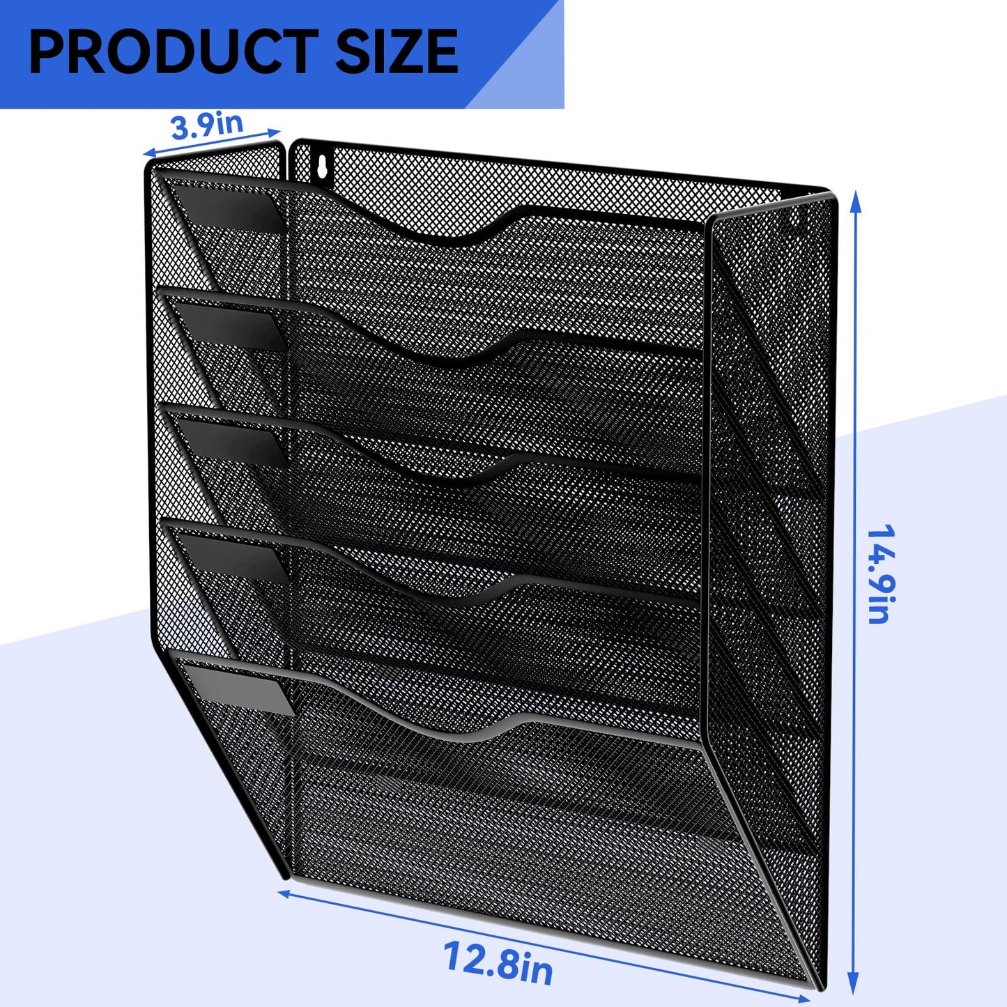 GDINDINFAN 5 Pockets Hanging Wall File Organizer Mail Holder, Wall Mounted Paper Document Folder