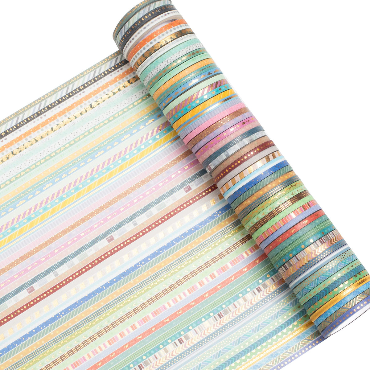 YUBBAEX 60 Rolls Skinny Washi Tape Set Gold Foil Masking Thin Basic Patterns Decorative Tapes for