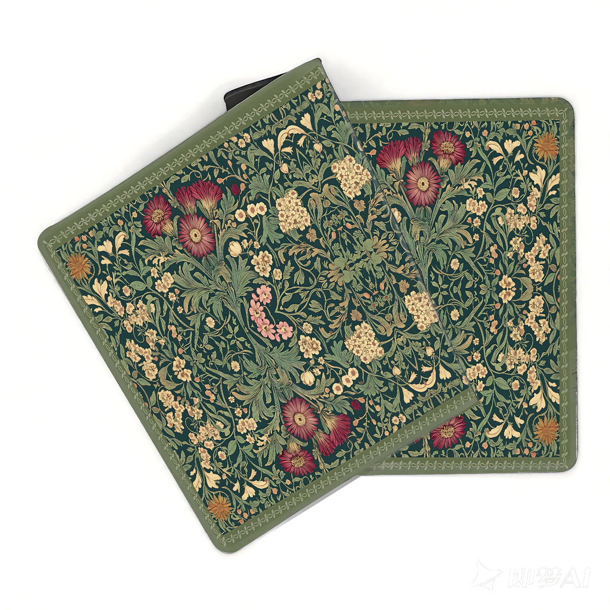 Cute Floral Aesthetic Daisy Gaming Mouse Pad, Dark Green Rug Desk Mat with Anti-Slip Base &