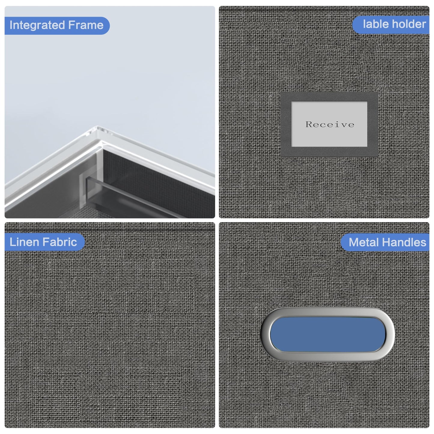 GRSQYS File Box with Lid, Grey, 13.2 * 10.1 * 10.1in (4Pack)
