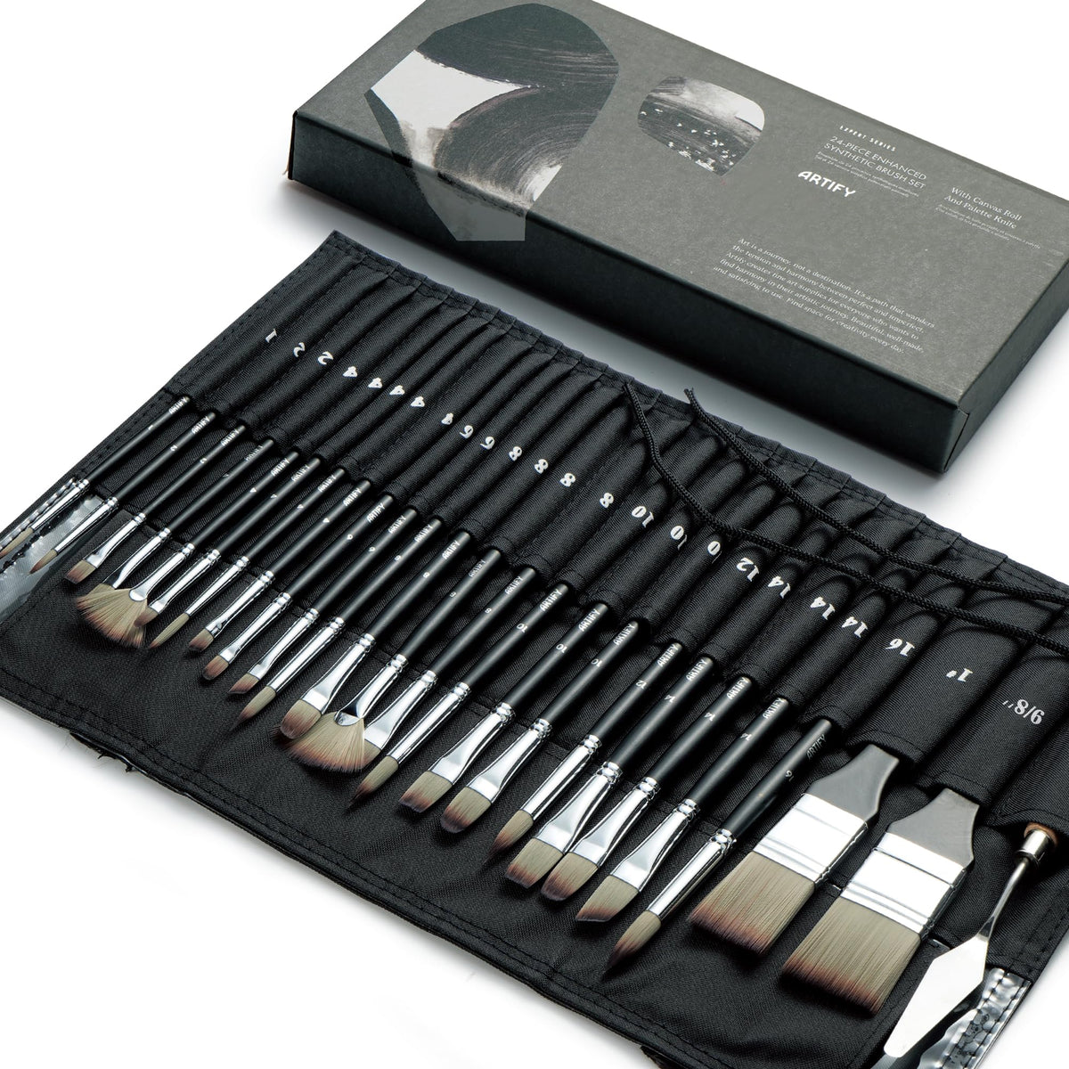 ARTIFY 24 Pieces Paint Brush Set, Expert Series, Enhanced Synthetic Art Supplies with Brush Holder