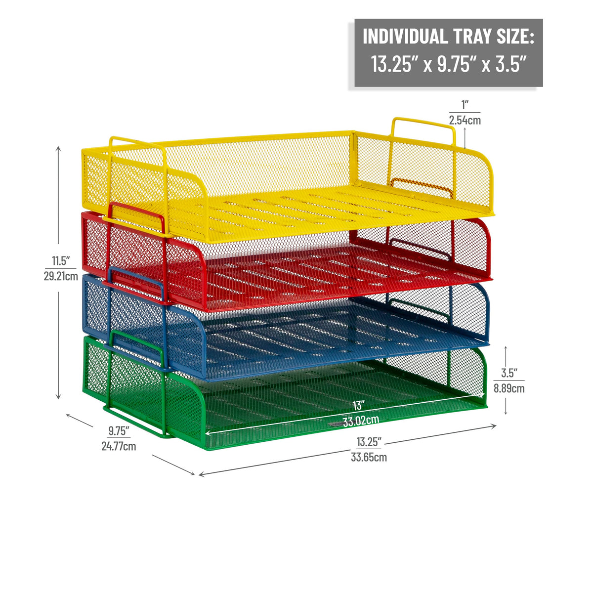 Mind Reader Stackable Paper Tray, Classroom Organizer, File Storage, Teachers, Metal Mesh, 4 Pcs.