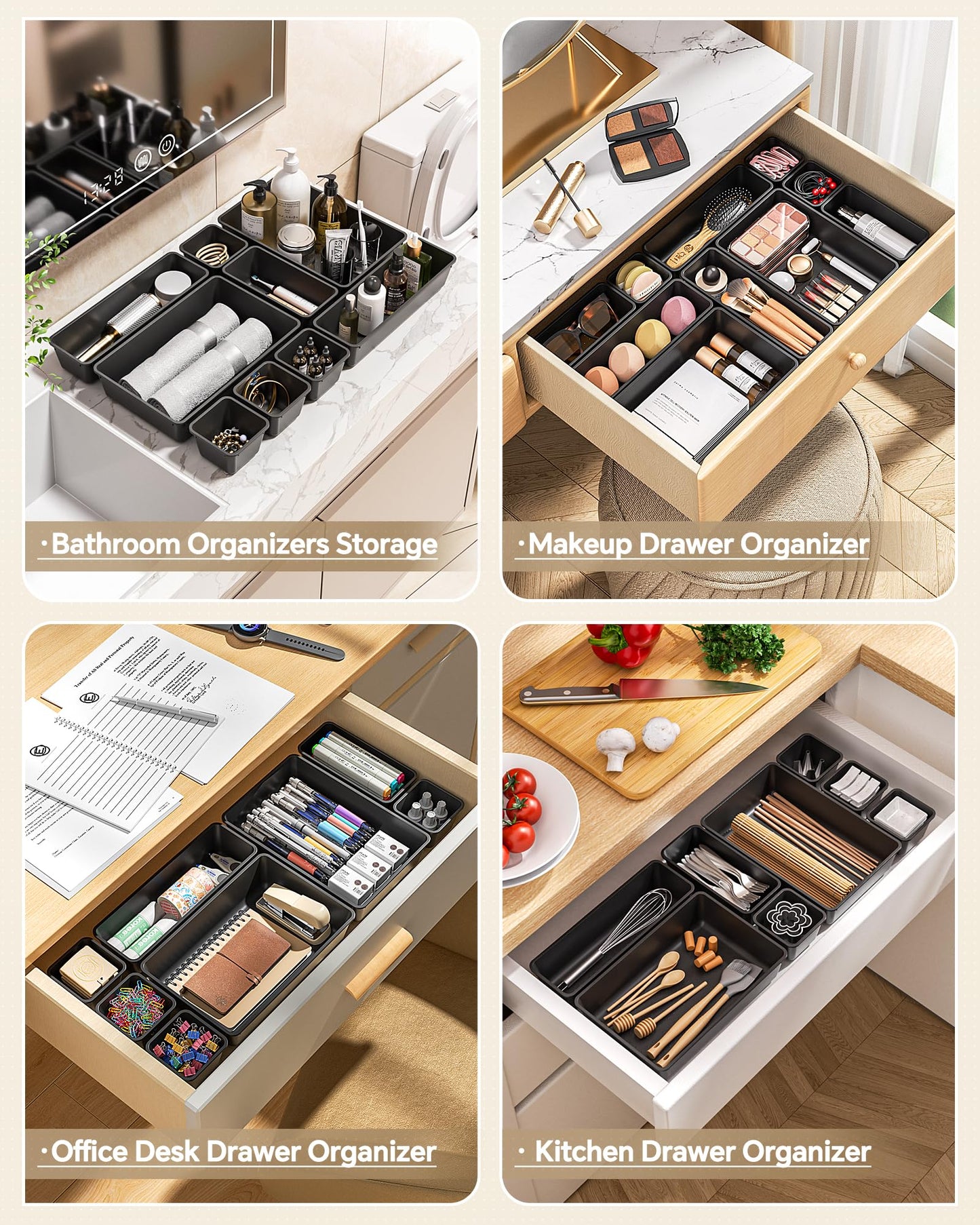 KEMETHY 25 PCS Plastic Drawer Organizers Set, 4 Sizes Vanity Organizer