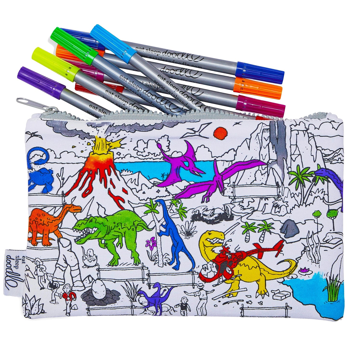 eatsleepdoodle Cotton Dinosaur Coloring Pencil Case, 10pk Washable Markers