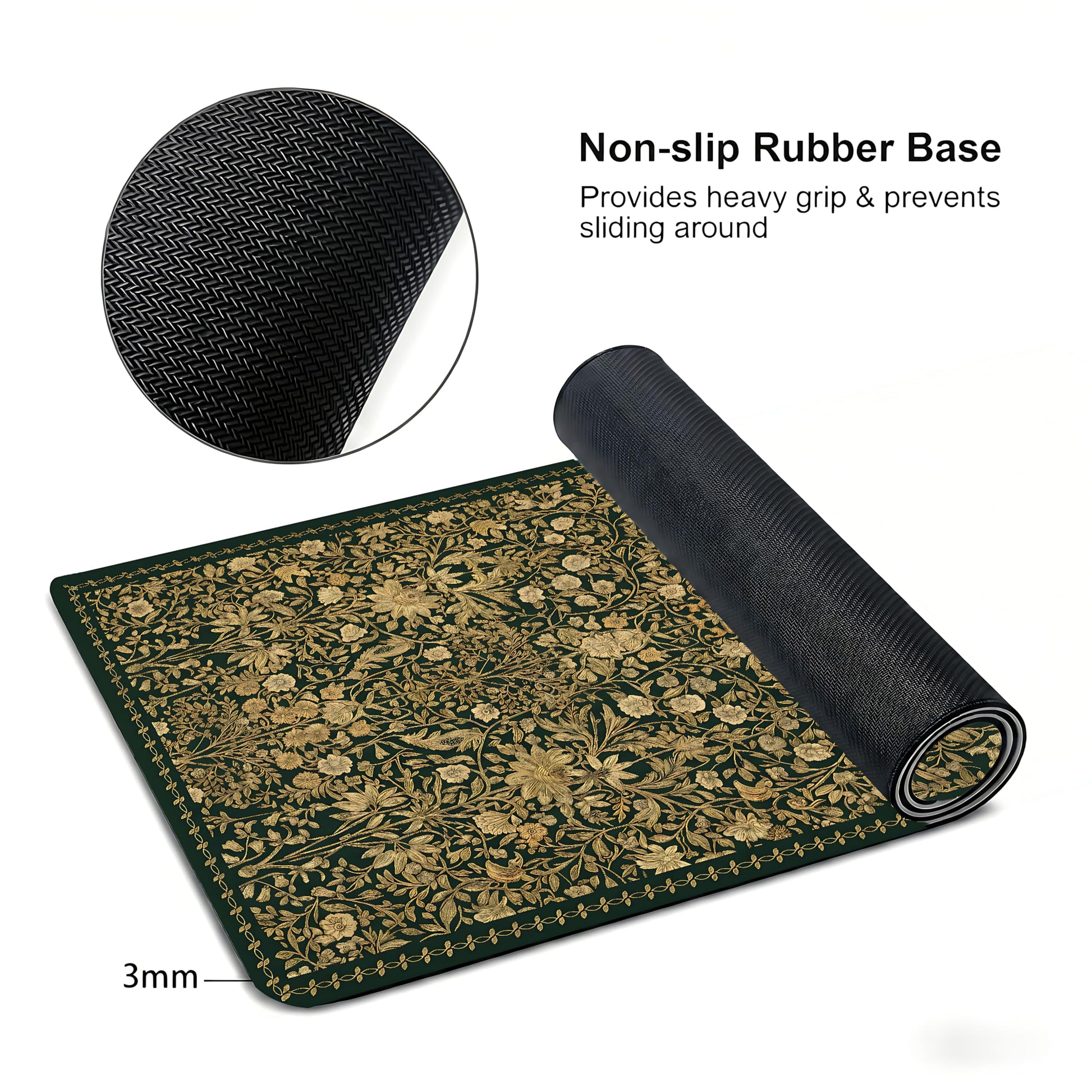 Cute Floral Aesthetic Daisy Gaming Mouse Pad, Green Glod Rug Desk Mat with Anti-Slip Base &