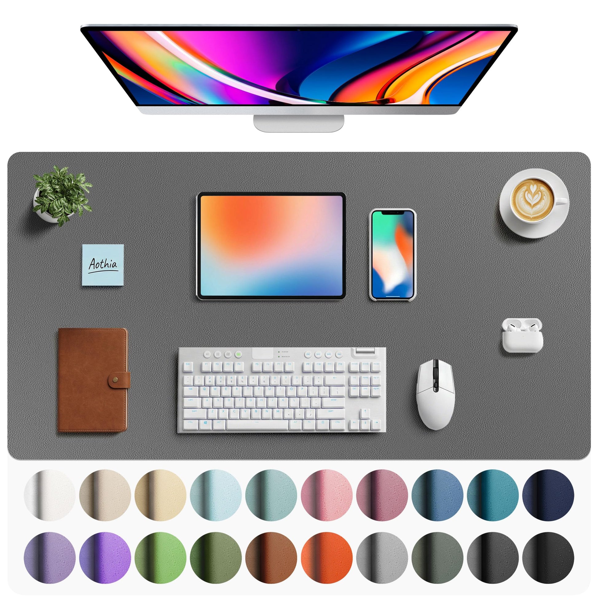 Aothia Faux Leather Desk Mat - Large Mouse Pad, Non-Slip PU Leather Blotter, Waterproof Writing