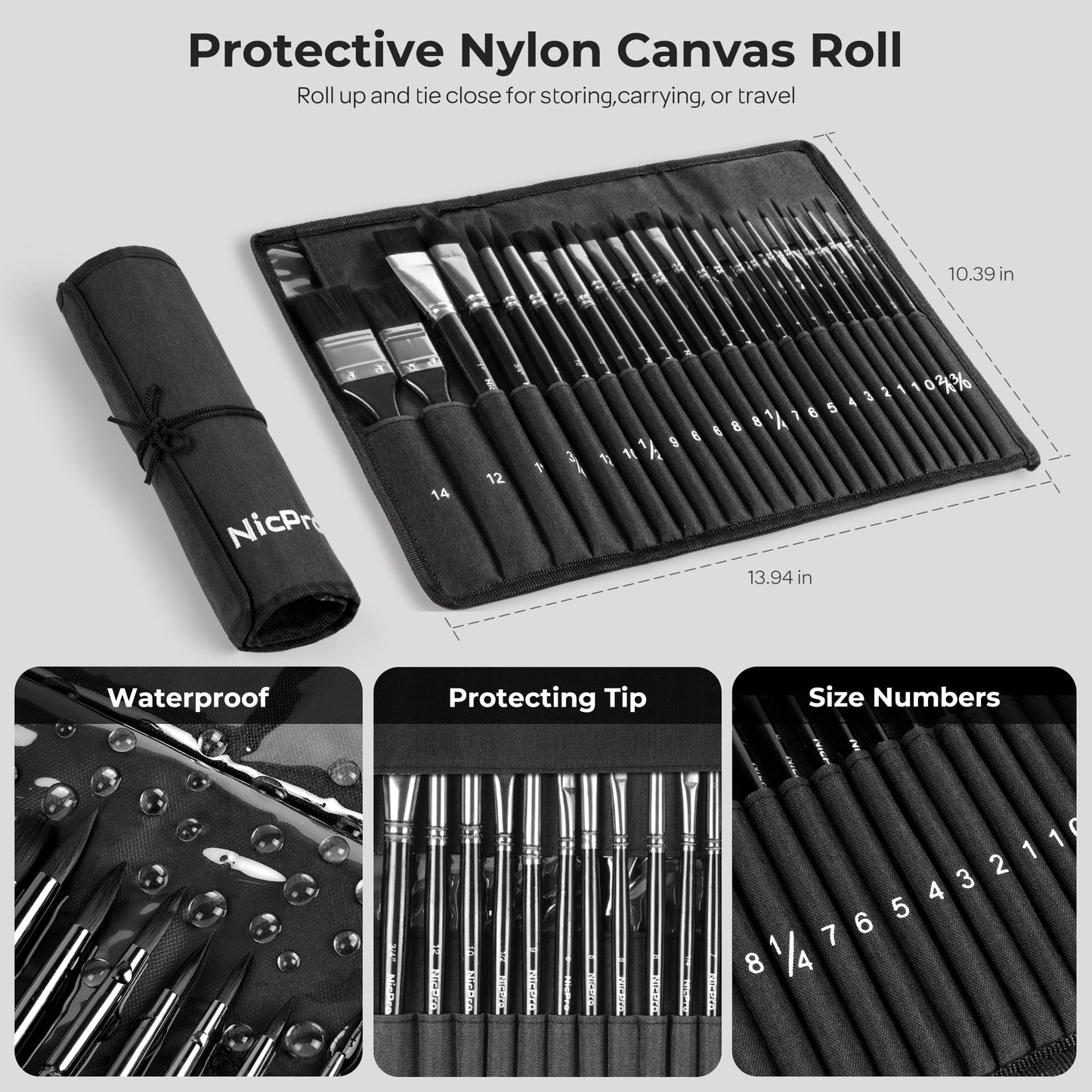Nicpro 24Pcs Watercolor Brushes, Professional Paint Brushes for Artists