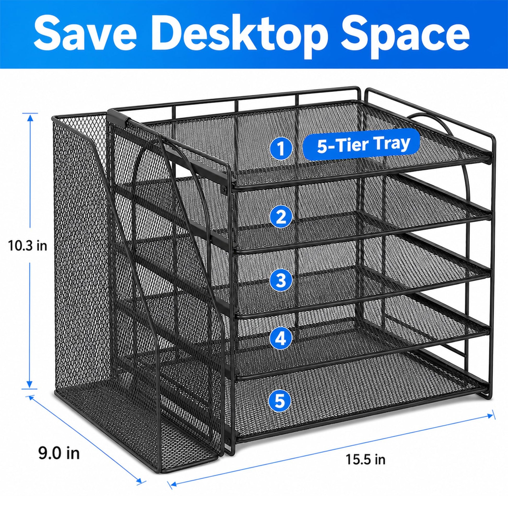 OPNICE Desk Organizer, 5-Tier Paper Organizer Letter Tray, Black