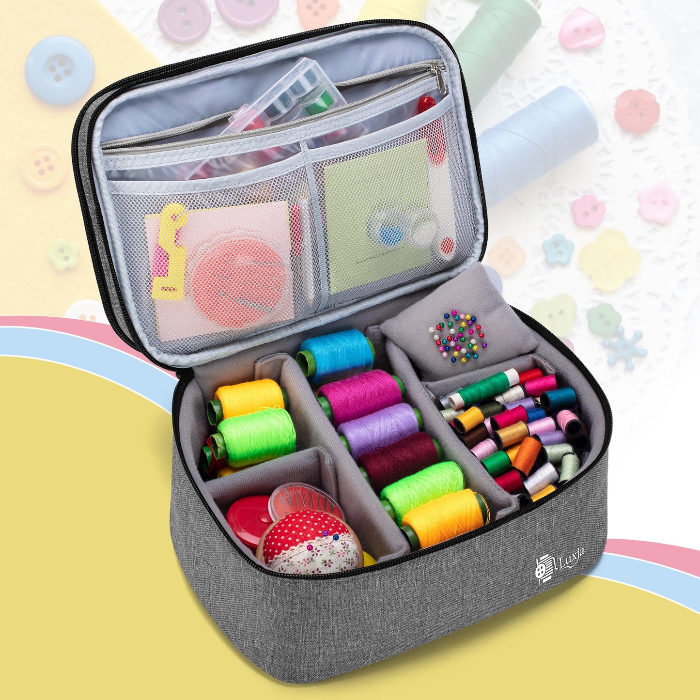 Luxja Double-Layer Large Sewing Organizer, Gray