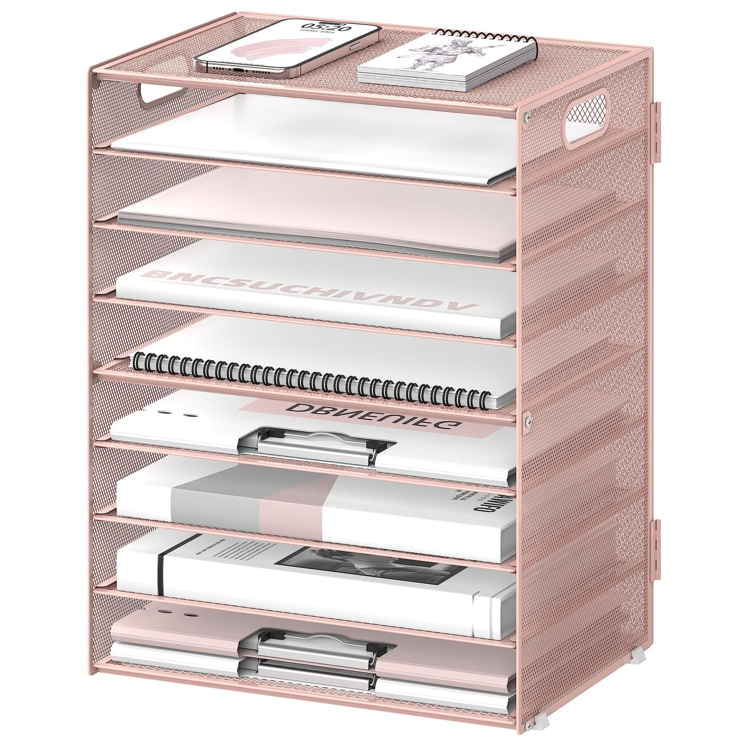 9-Tier Paper Organizer for Desk, Letter Tray with Handles, Pink, 2 Pack