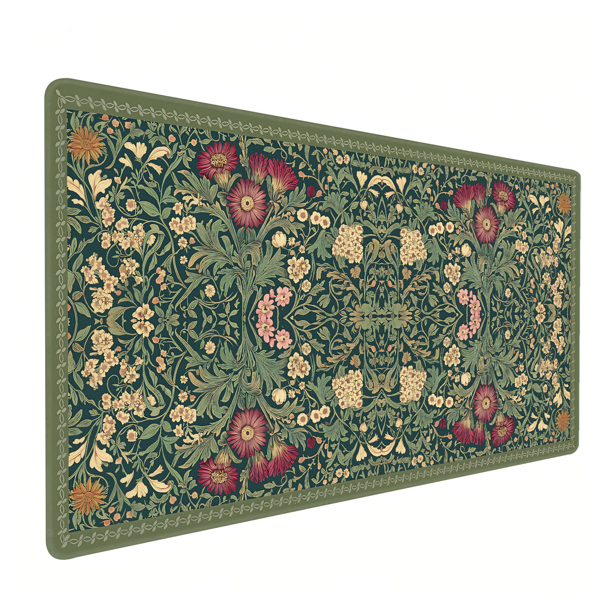 Cute Floral Aesthetic Daisy Gaming Mouse Pad, Dark Green Rug Desk Mat with Anti-Slip Base &