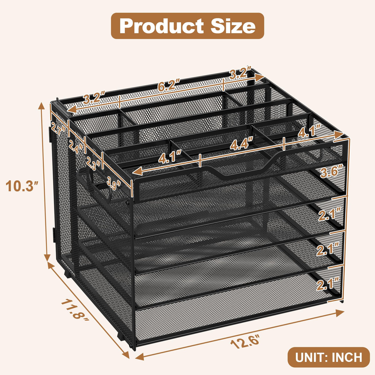Docnest 5 Tier Desk Organizer with Hanging File Folder Holder&Tray, Black