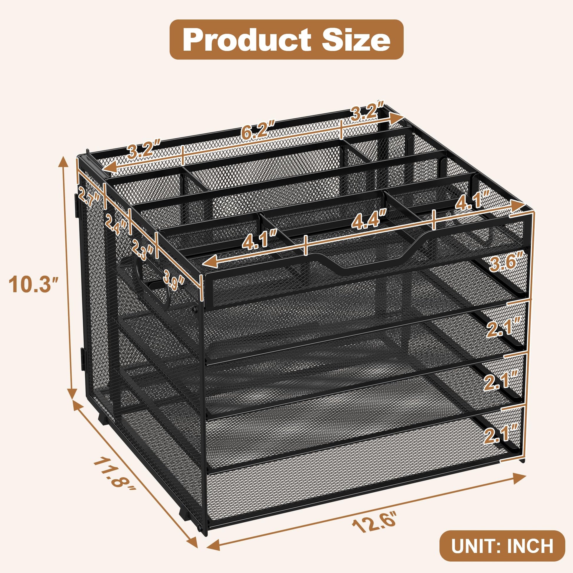 Docnest 5 Tier Desk Organizer with Hanging File Folder Holder&Tray, Black