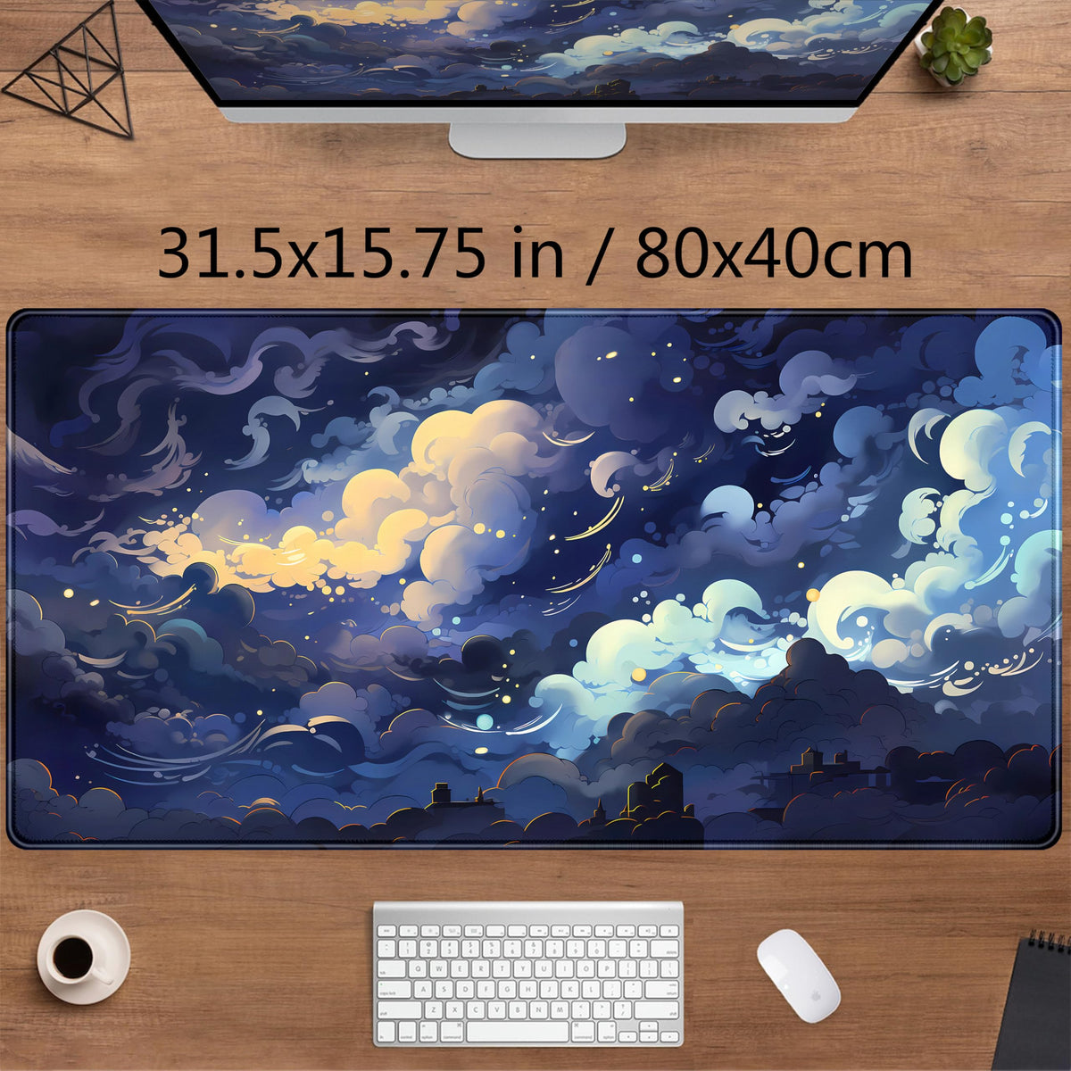 Blue Clouds Desk Mat Large XXL Gaming Mouse Pad Non-Slip Rubber Base Mousepad, Cool Office Desktop