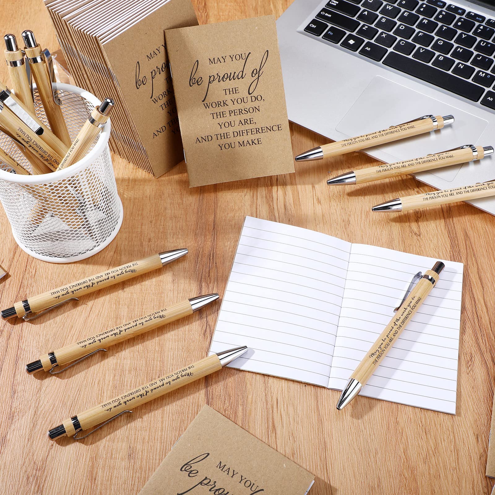 Kosiz 72 Pcs/ 36 Sets Employee Appreciation Gifts Notebooks and Bamboo Pens