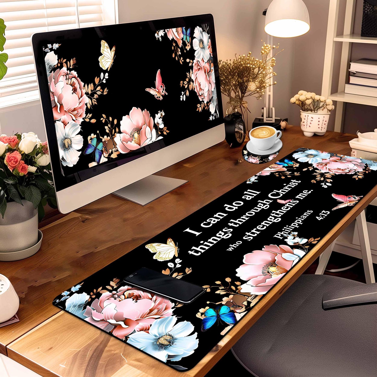 Extended Mouse Pad with Coaster 31.5 x 11.8 Desk Pad Full Desk Mousepad Stitched Edges Desk Mat