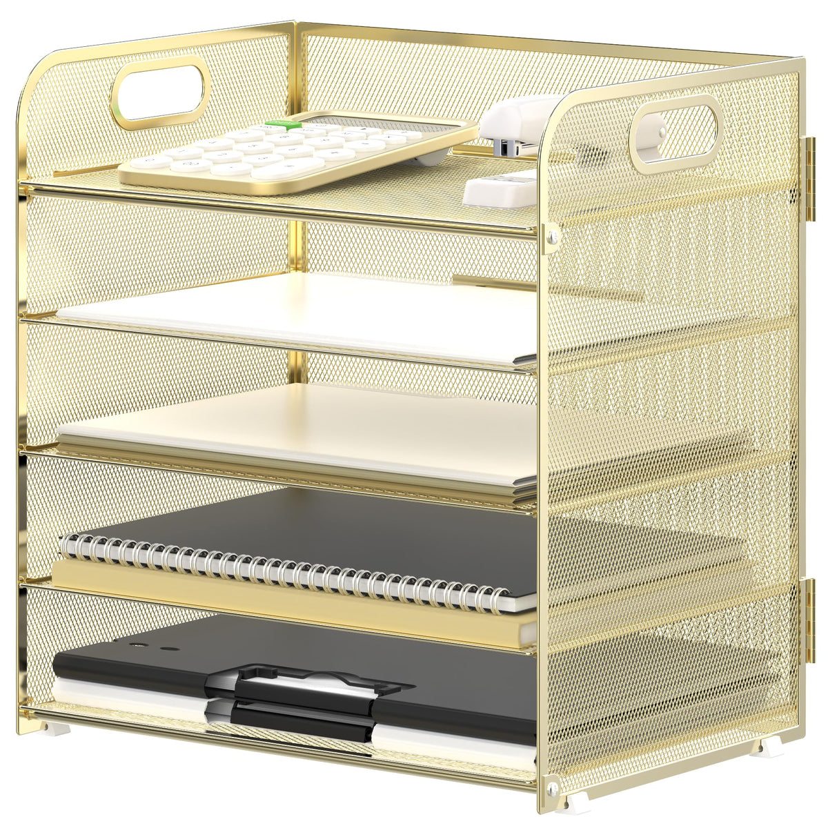 Supeasy 5 Trays Paper Organizer Letter Tray with Handle-Mesh Desk File Organizer, Paper Sorter Desk