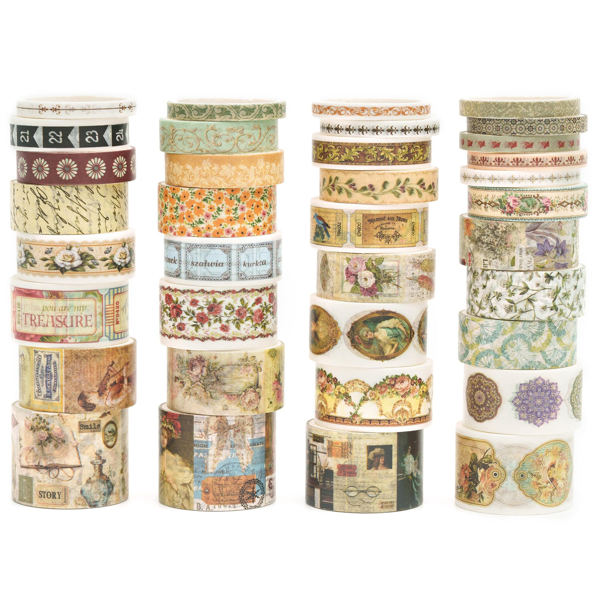 Songdao 36 Rolls Vintage Washi Tape Pack Retro Arts Adhesive Tapes Wide Chronicle Decorative