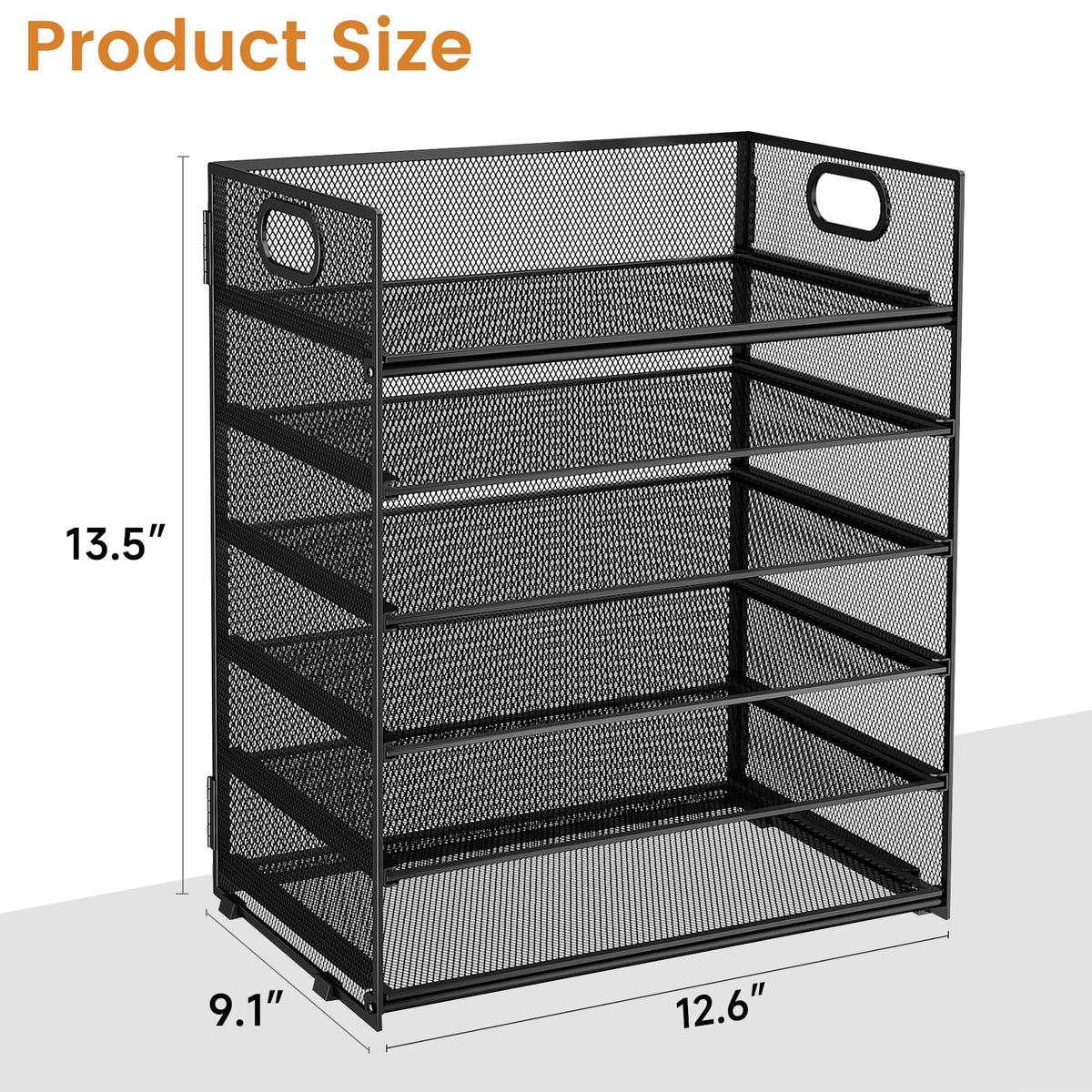 6 Tier Paper Organizer with Handle,Construction Teacher Desk Decor,Black