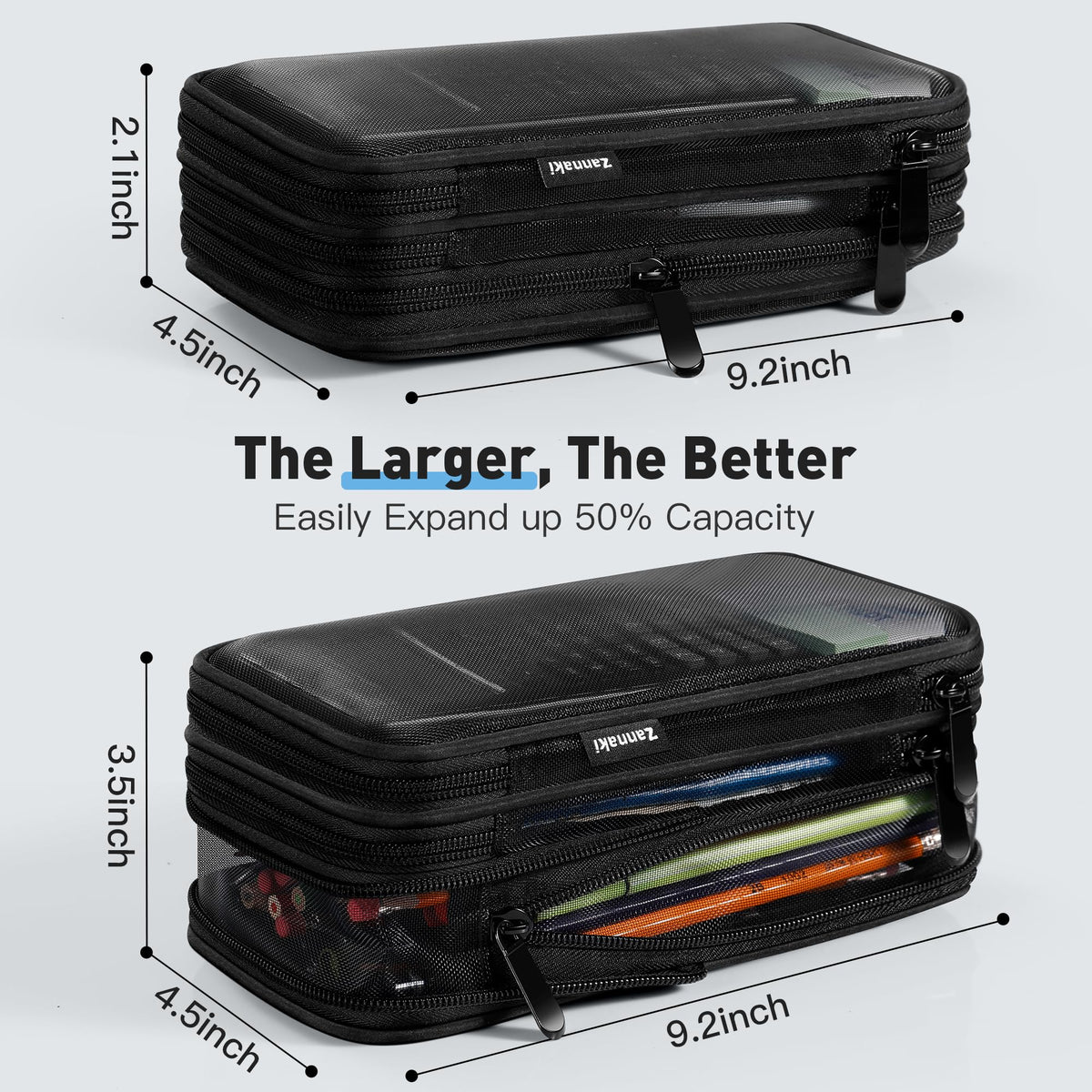 Zannaki Mesh Large Pencil Case,Expandable Pencil Bag with Large Compartments,Big Capacity Pencil