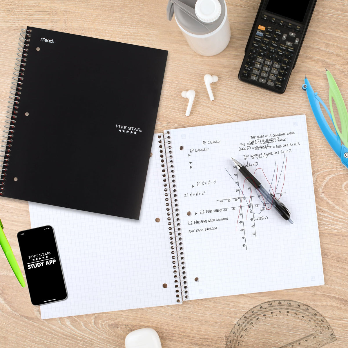 Five Star Spiral Notebook + Study App, 1 Subject, Graph Ruled Paper, 8-1/2" x 11", 100 Sheets