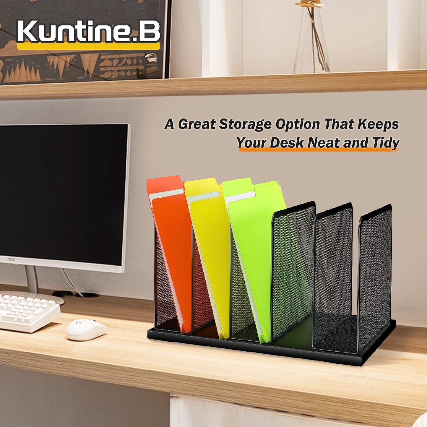 Kuntine.B Desk File Organizer Upright Mesh Desktop Organizer File Sorter Office Organization File
