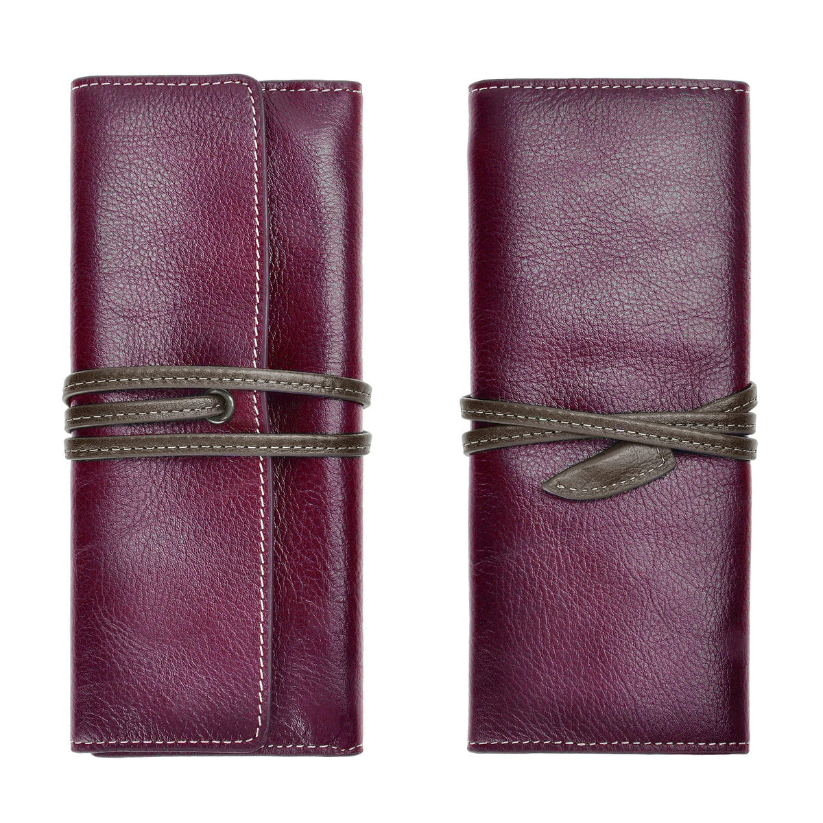 ZLYC Handmade Leather Pencil Case Soft Roll Bag Stationery Gift,Burgundy