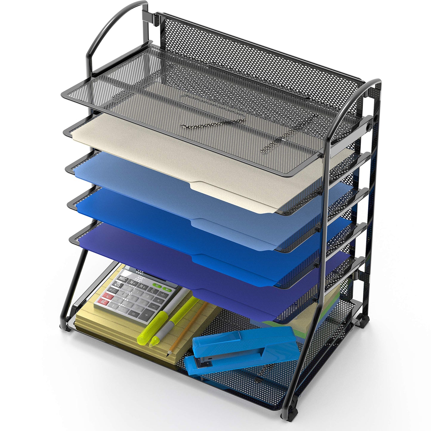 Simple Houseware 2 Packs 6-Tier Desk Organizer & Sliding Paper Tray, Black