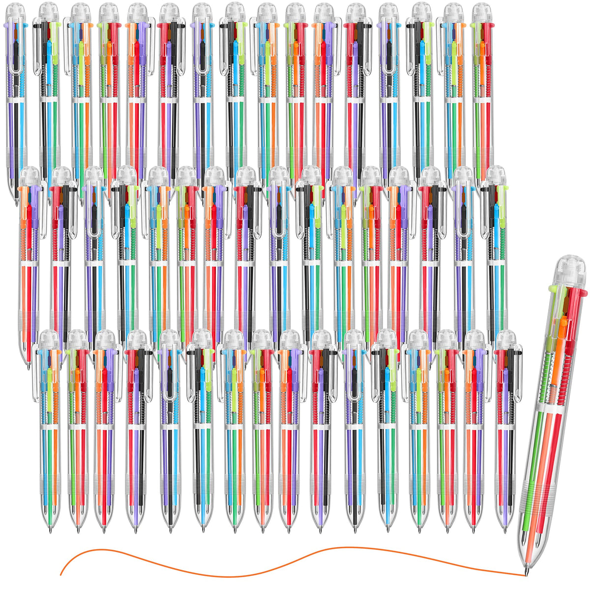 Aodaer 48 Pieces Multicolor Ballpoint Pens 0.5 mm 6 Colors Transparent Barrel Ballpoint Pen 6-in-1