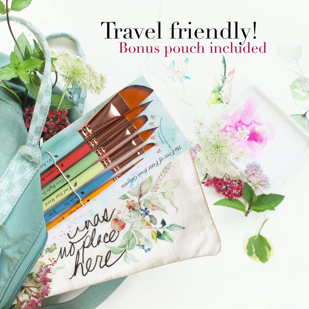 Travel Watercolor Brush Set - 6 Piece Pouch Set for Beginners & Pros - Assorted Paint Brushes with