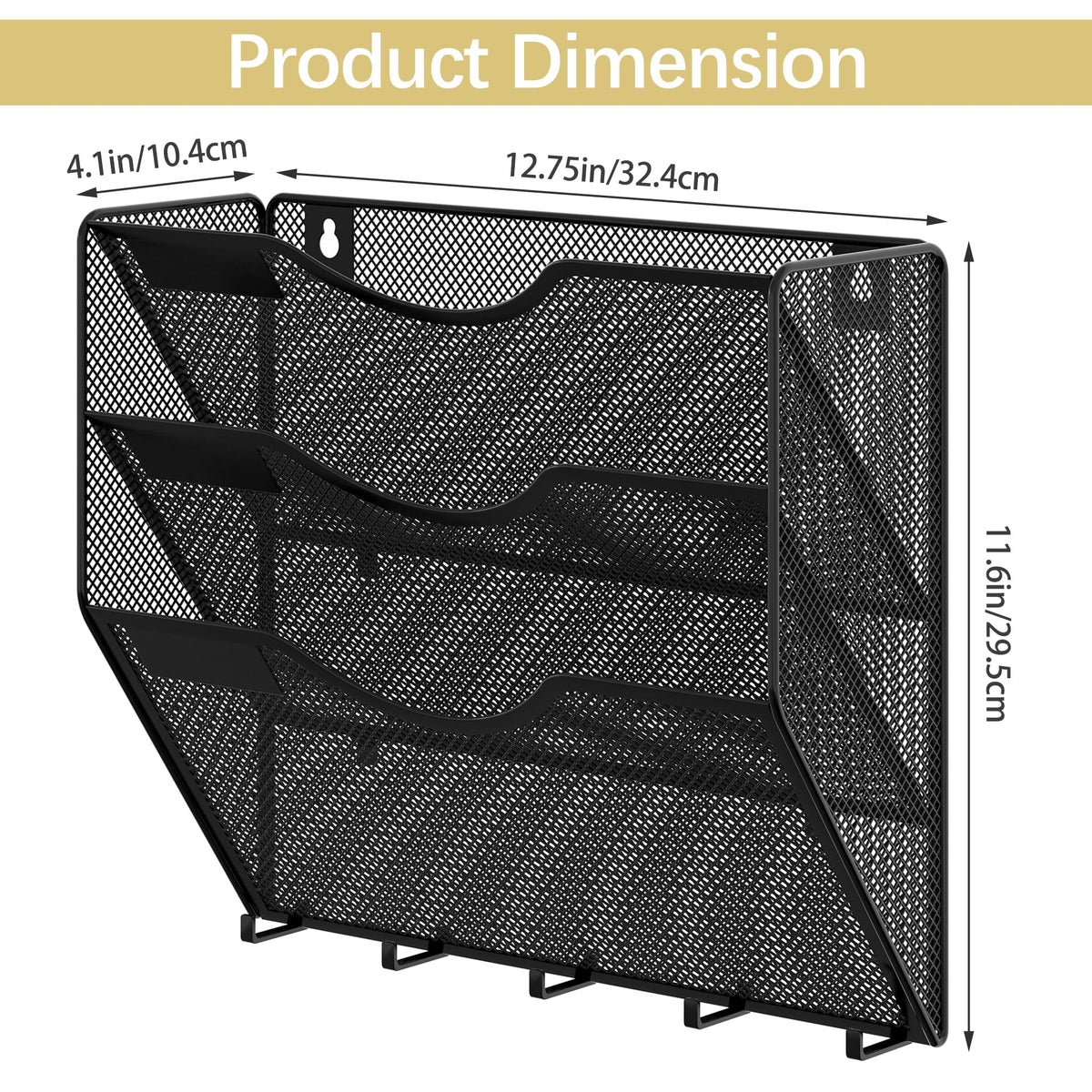 EasyPAG 3 Pocket Mesh Wall File Organizer with Key Hooks, Hanging Paper Folder Holder with Classify
