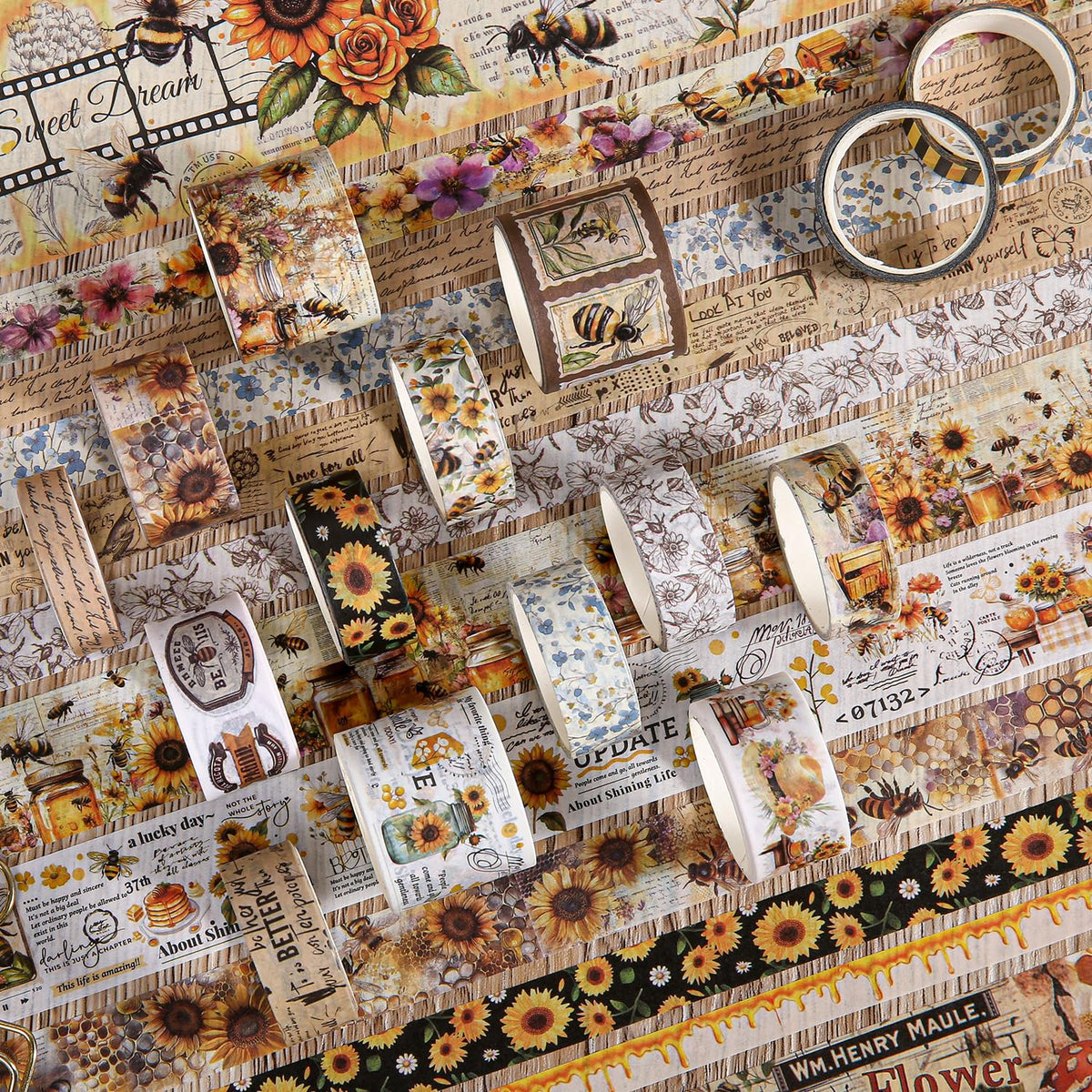 Washi Tape Set 20 Rolls - Vintage Bee Floral Butterfly Botanical Washi Tape Kit, Cute Retro