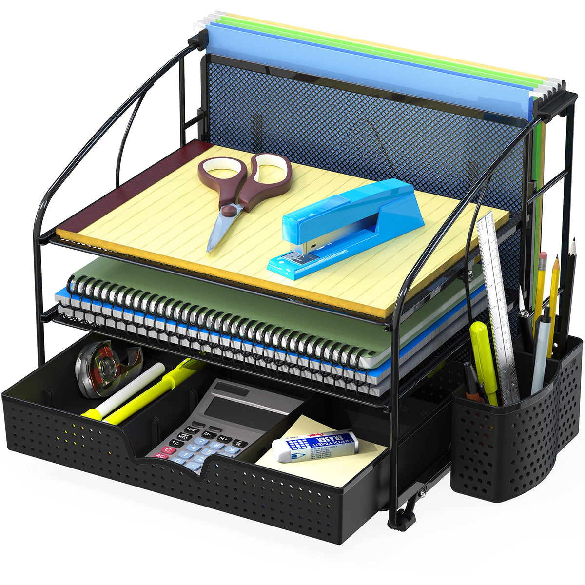 Simple Houseware 3-Tier Desk Organizer with Sliding Drawer, Black
