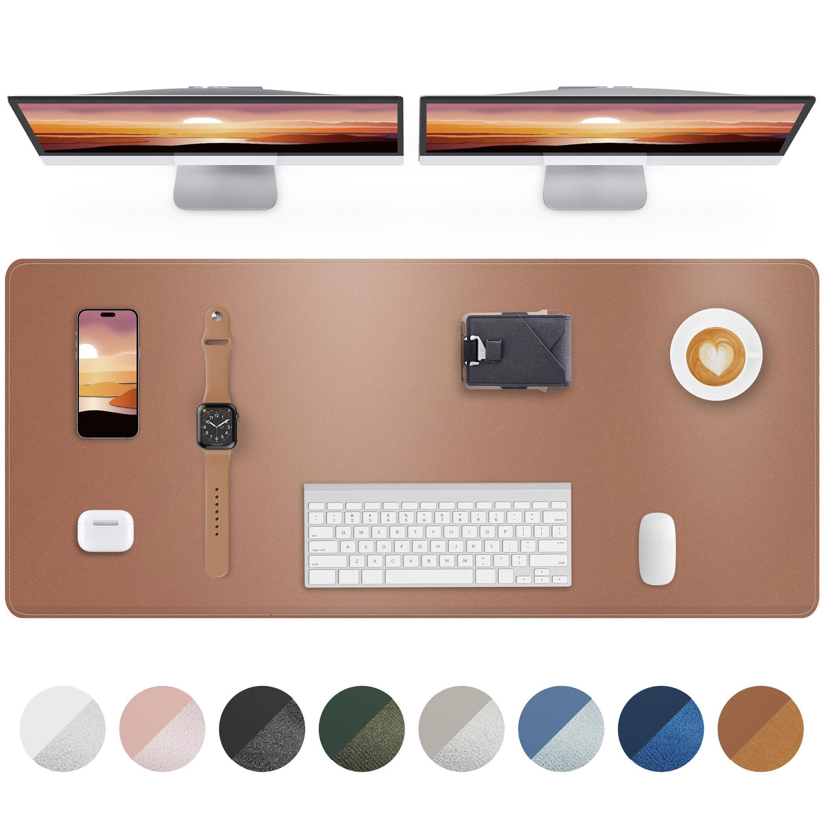 Large Desk Mat - 48" x 17"Leather Desk Pad Protector, Office Desk Mat, Non-Slip PU Leather Large