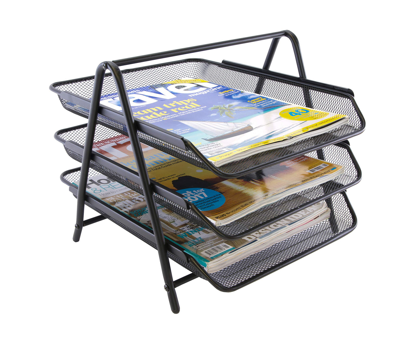 OSCO Black Wiremesh Three Tier Letter Tray | Document Storage | A4 Filing | Paper Organiser |