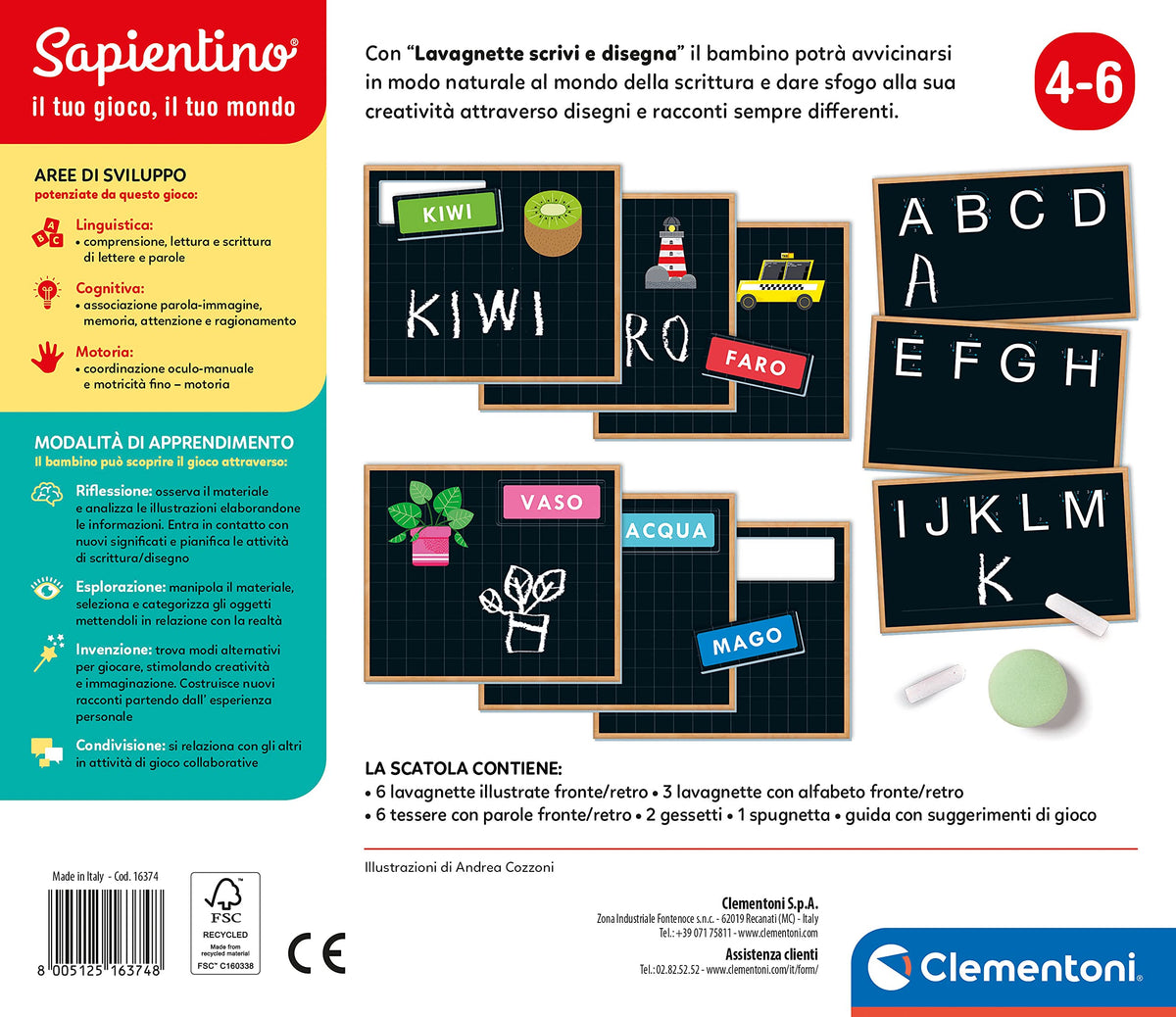 Clementoni Sapientino 16374 Writing and Drawing Chalkboard, Educational Game 4 Years for Learning