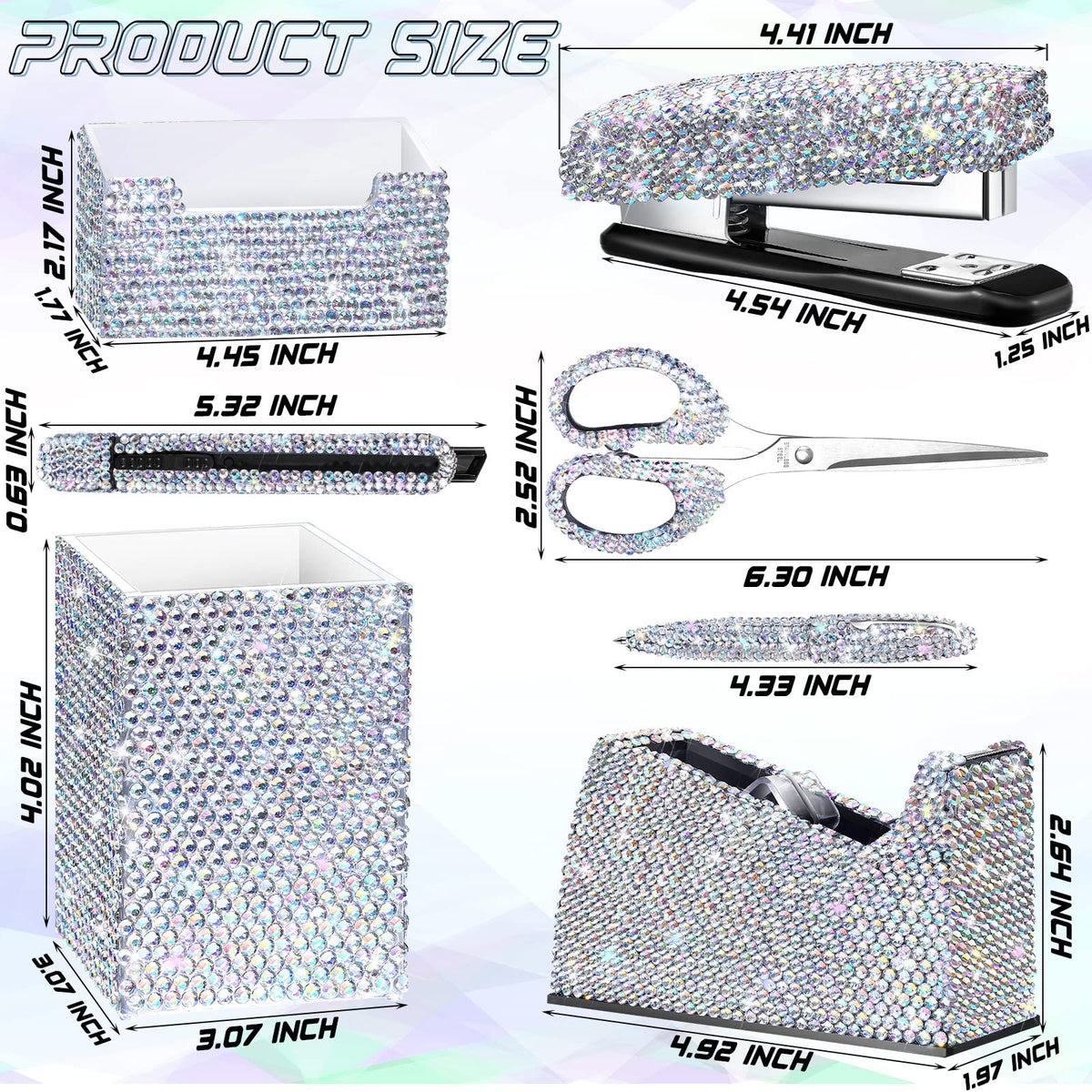 Demissle White 7 Pcs Bling Desk Accessories Set Office Kit for Women