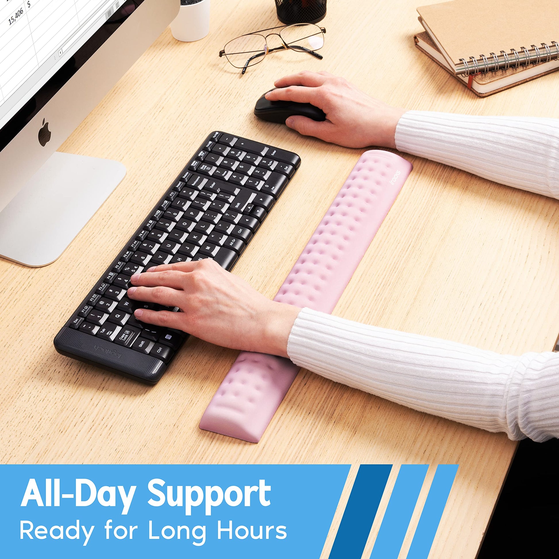 i-Rocks Memory Foam Keyboard Wrist Rest - Pain-Reducing Wrist Rest for Computer Keyboard - Non-Slip