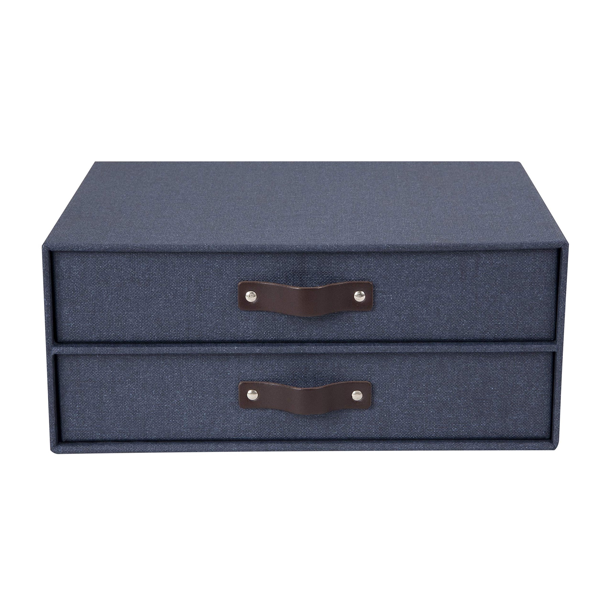 Bigso Birger 2-Drawer Canvas Fiberboard Easy Pull Handle Document Letter Box | Desktop Drawers for