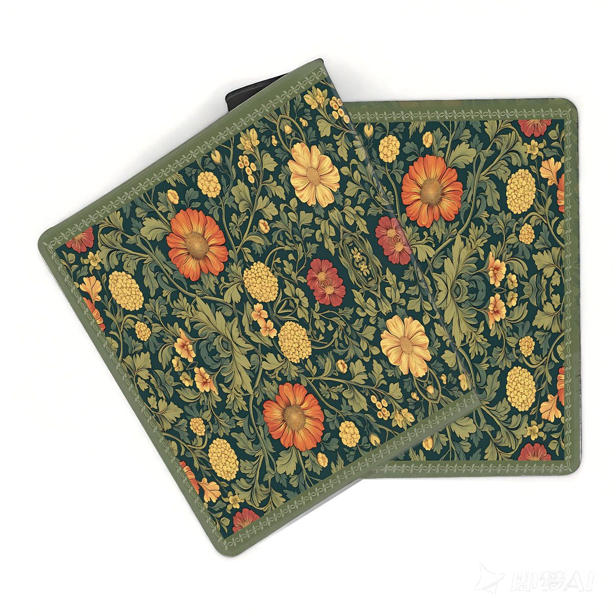 Cute Floral Aesthetic Daisy Gaming Mouse Pad, Dark Green Rug Desk Mat with Anti-Slip Base &