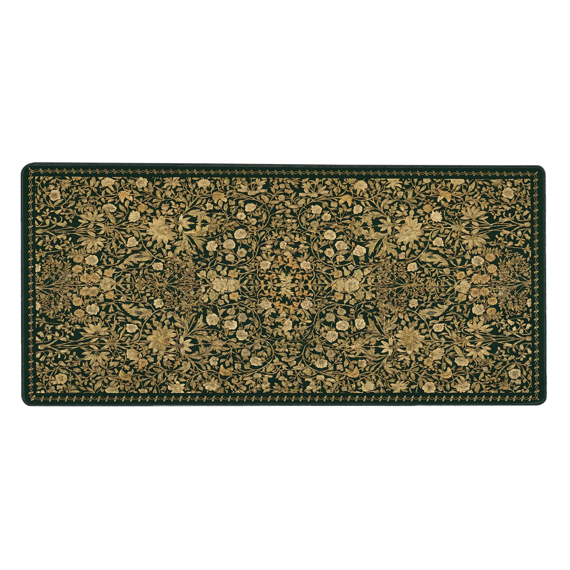 Cute Floral Aesthetic Daisy Gaming Mouse Pad, Green Glod Rug Desk Mat with Anti-Slip Base &