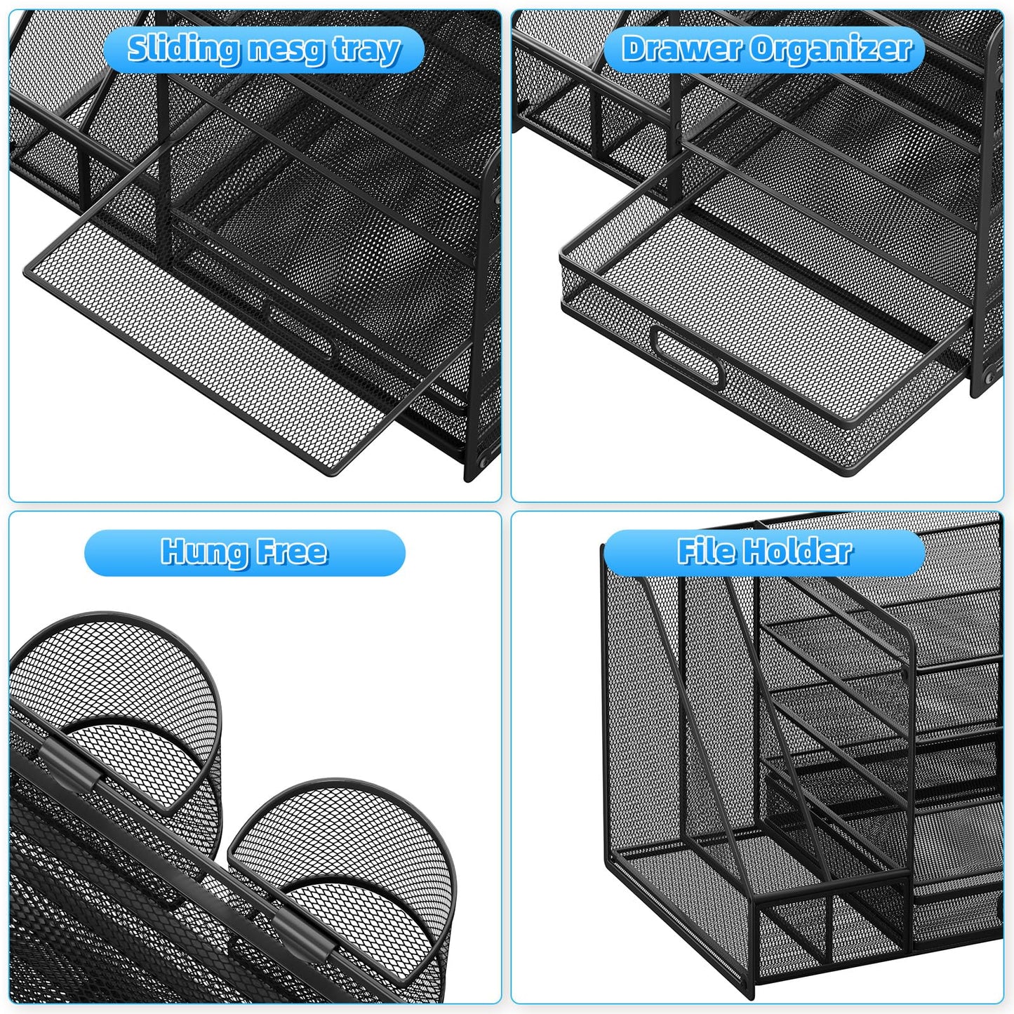 Lavatino Desk Organizer with File Holder, 5-Tier Paper Letter Tray Organizer with Sliding Drawer