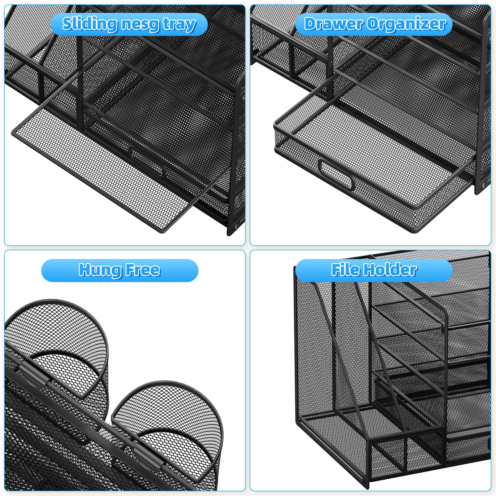 Lavatino Desk Organizer with File Holder, 5-Tier Paper Letter Tray Organizer with Sliding Drawer