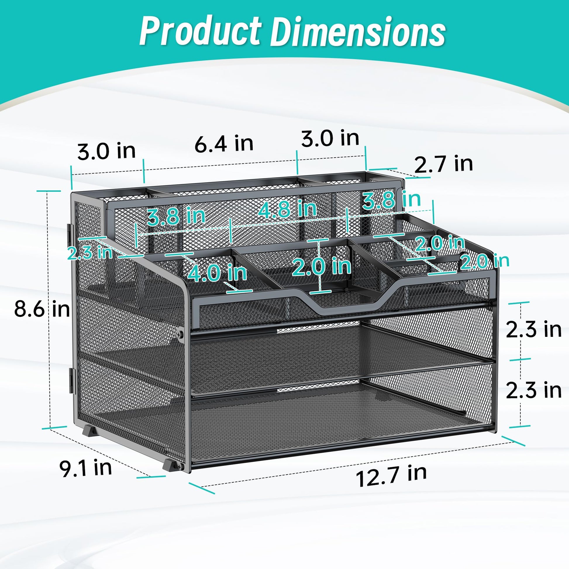OrgMate 3 Tier Mesh Paper Desk Organizer with Pen Holders, Black